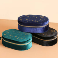 Lisa Angel - Starry Night Printed Velvet Oval Jewellery Case in Teal