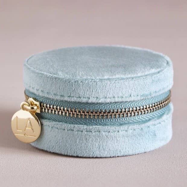 Lisa Angel - Mint Green Velvet Round Travel Jewellery Case