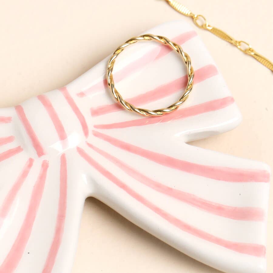 Lisa Angel (US Duties Paid) - Pink Stripe Bow Ceramic Trinket Dish