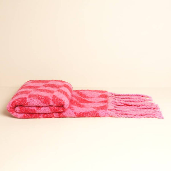 Lisa Angel - Pink and Red Wavy Checkerboard Winter Scarf