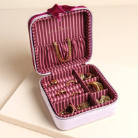 Lisa Angel - Pink and Burgundy Velvet Bow Square Travel Jewellery Case