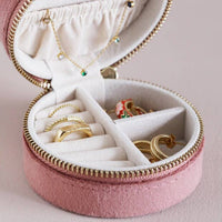 Lisa Angel - Rose Pink Velvet Round Travel Jewellery Case