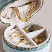 Lisa Angel - Mint Green Velvet Round Travel Jewellery Case