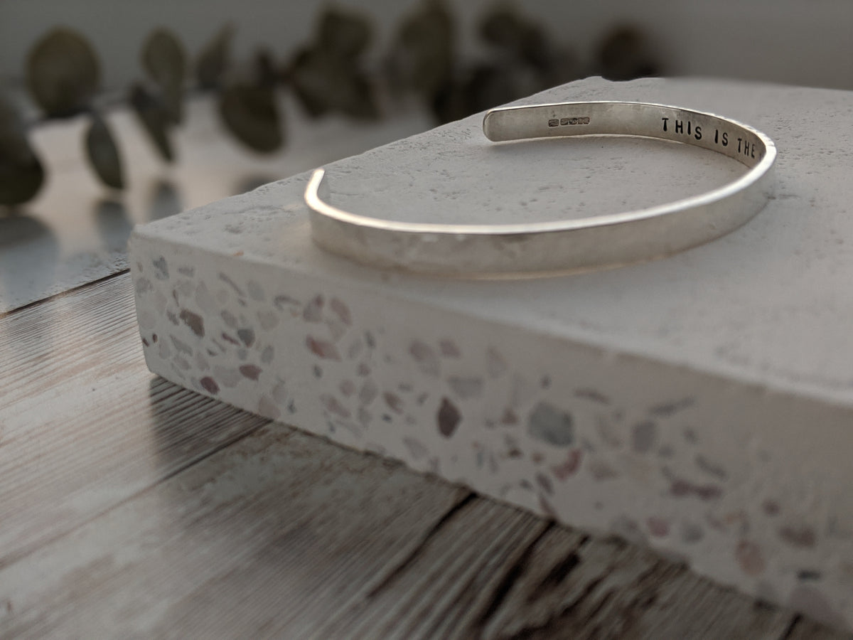 Hammered Secret Message Cuff Bracelet