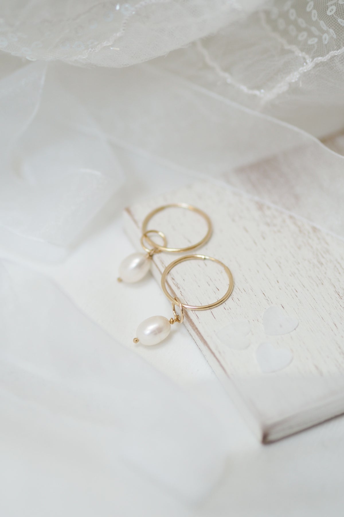 14ct Gold filled Pearl Drop Hoops