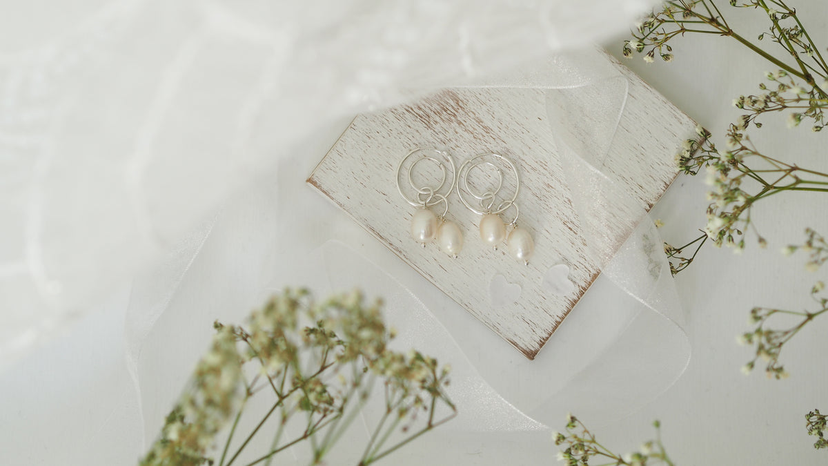Sterling Silver Pearl Drop Hoops