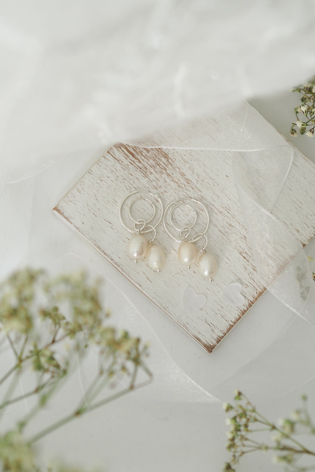 Sterling Silver Pearl Drop Hoops