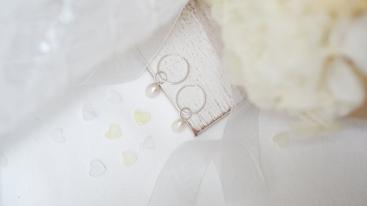 Sterling Silver Pearl Drop Hoops