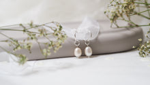 Load image into Gallery viewer, Sterling Silver Pearl Drop Hoops