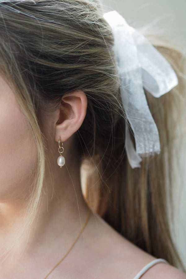 14ct Gold filled Pearl Drop Hoops