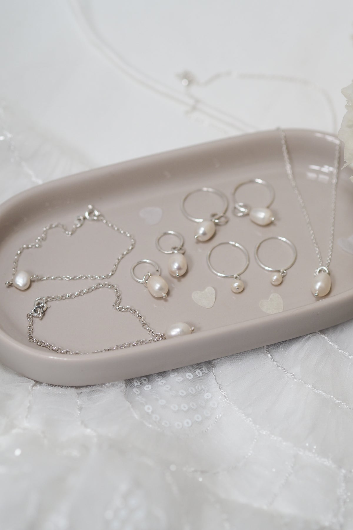 Dainty Silver Pearl Charm Bracelet