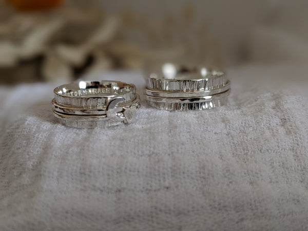 Personalised Silver Heart and Moon Spinner Ring