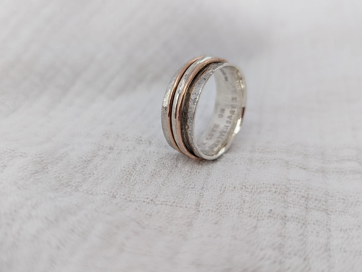Personalised Solid Silver And Gold Spinner Ring
