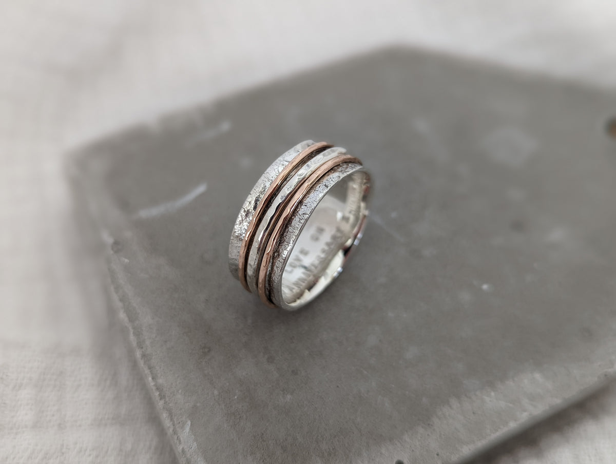Personalised Solid Silver And Gold Spinner Ring