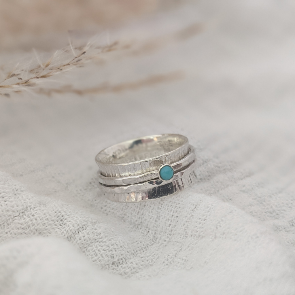 Personalised Silver And Turquoise Spinner Ring
