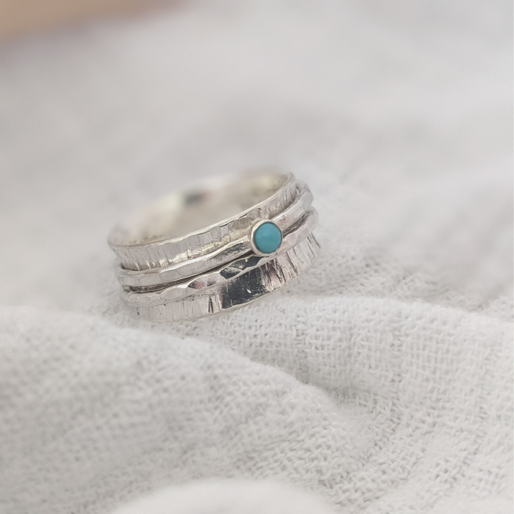 Turnt Silver Rings Personalised Silver And Turquoise Spinner Ring – Charlotte Mari