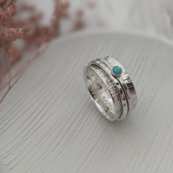Personalised Silver And Turquoise Spinner Ring