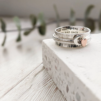 Personalised Silver Heart and Moon Spinner Ring