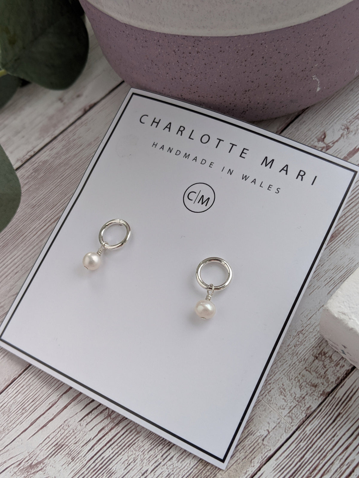 Silver Circle Pearl Stud Earrings